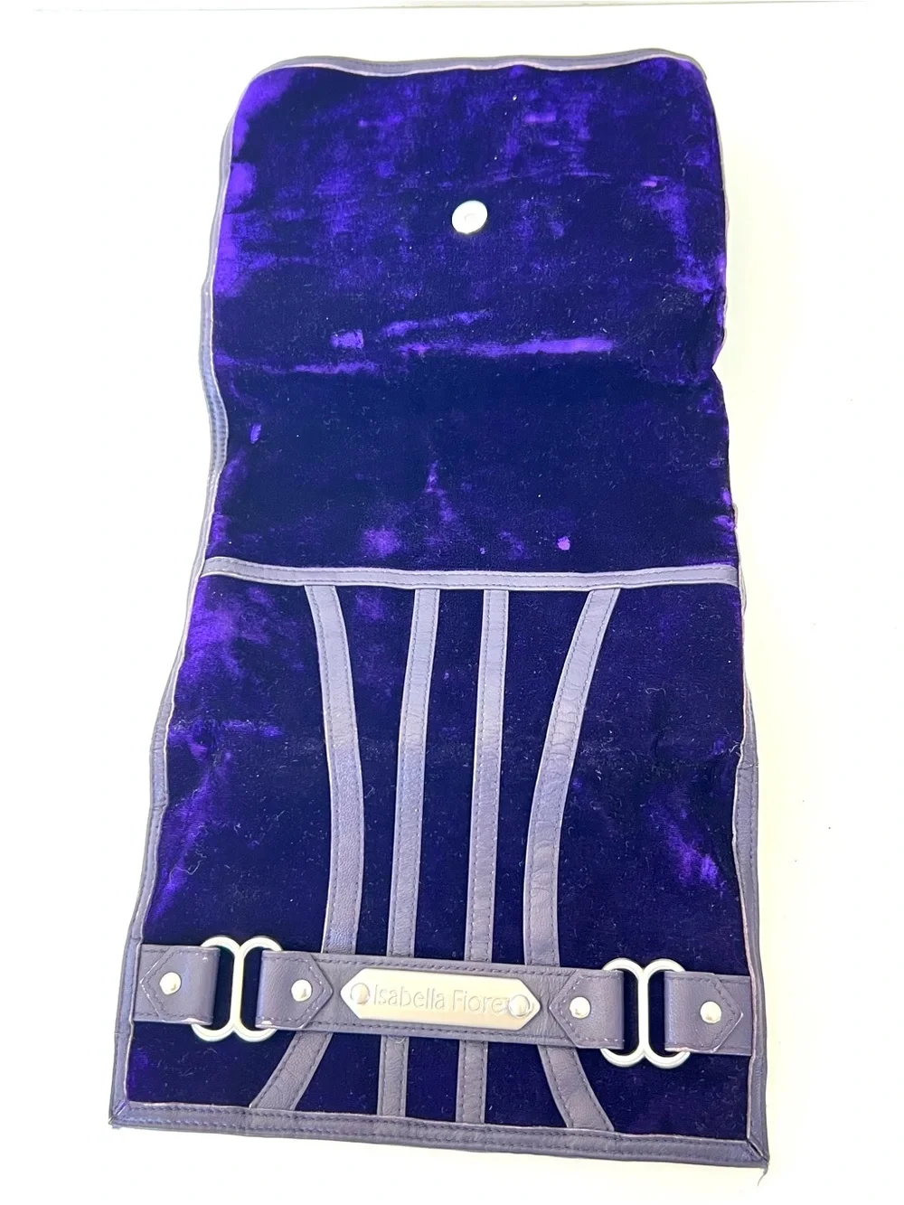 ISABELLA FIORE Purple Velvet Leather Trim Travel Makeup Accessories Cosmetic Bag